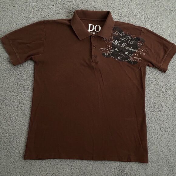 Do Denim Other - DO DENIM Men's Large Charcoal Caravel Polo Shirt Brown Distressed Streetwear